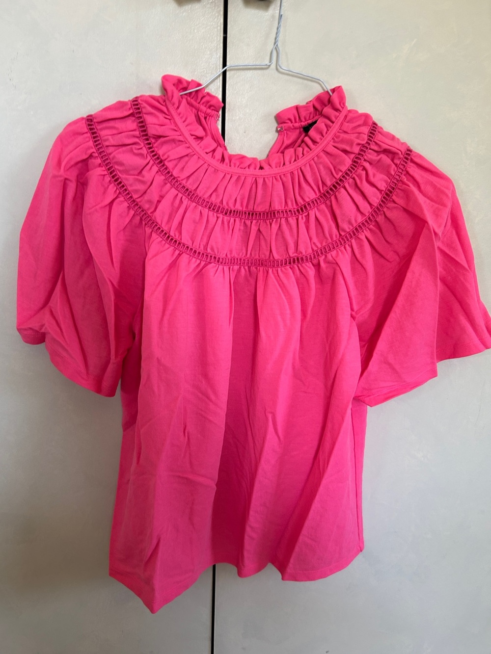 Ann Taylor Fuchsia Ruffle Yoke Blouse